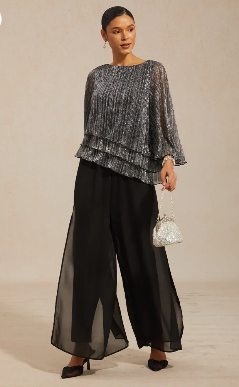MsGlamour Black Wide Leg Chiffon Layer Pants NWT  | Sz XXL
