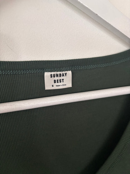 Sunday Best Green Ribbed Crop Henley | Sz Small