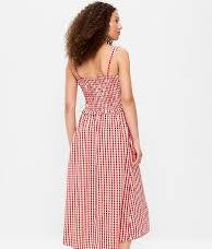Old Navy NWT Red Gingam Smocked-Bodice Midi Dress | Sz Small
