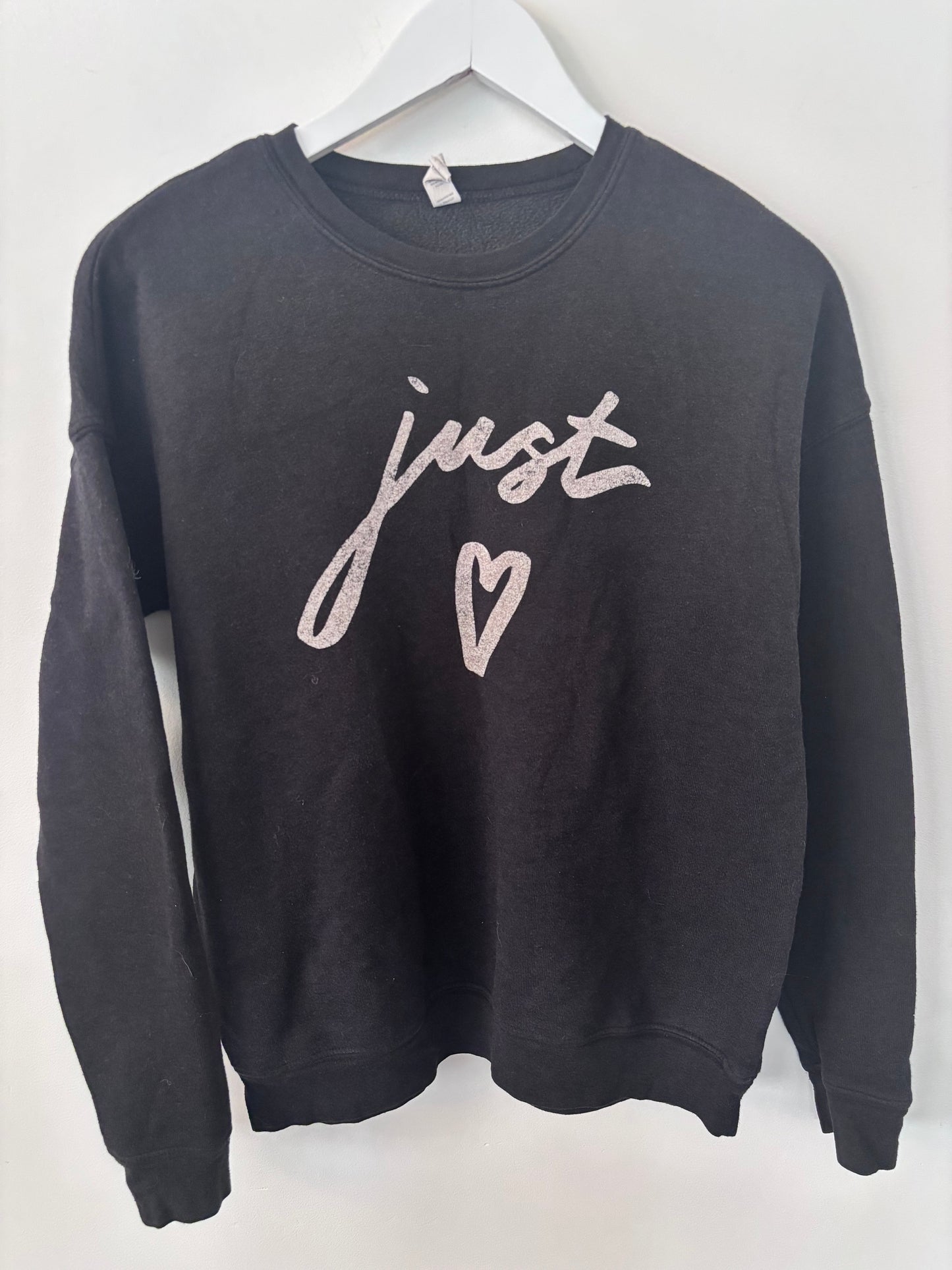 Oat Collective Just Love Black Crewneck Sweater | Sz Small