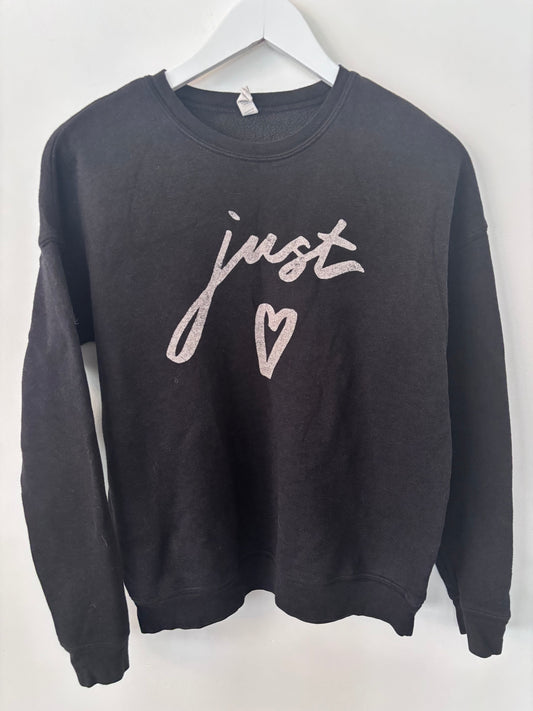 Oat Collective Just Love Black Crewneck Sweater | Sz Small