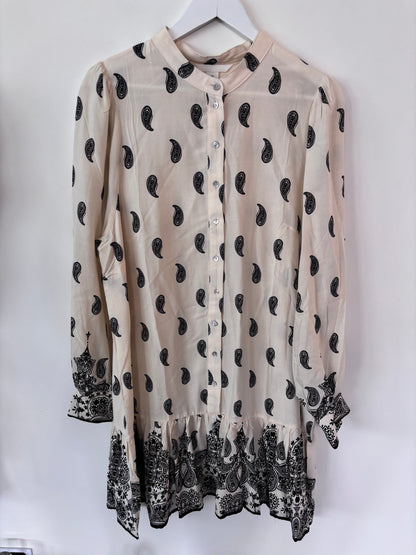 H&M Patterned Viscose Dress Cream/Black | Sz Large
