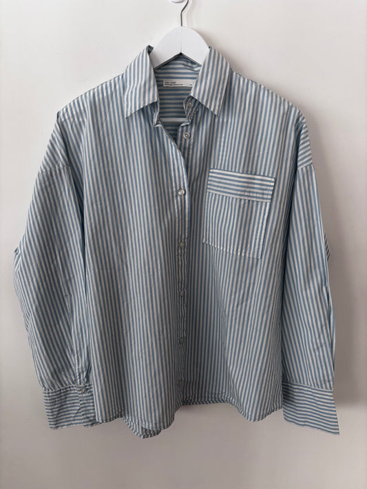 Oak & Fort Striped Light Blue/White Oversized Button Up Shirt | Sz XXS (Fits like Medium)