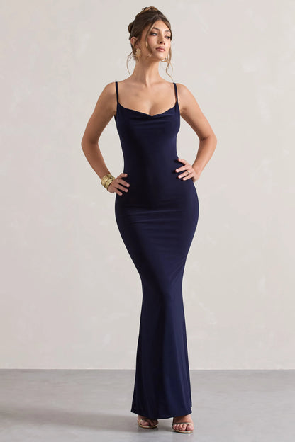 Le Chateau Navy Cowl Neck Maxi Dress | Sz Large