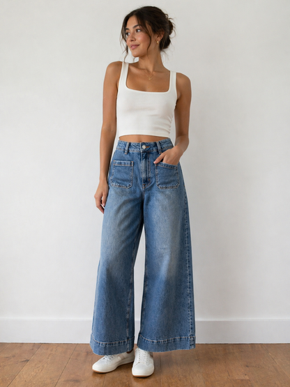 H&M Wide Leg Marine Jeans | Sz 6 / Long