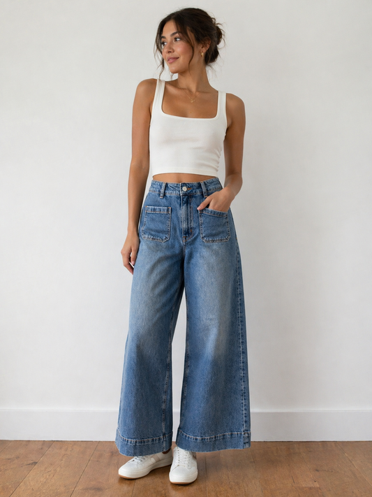 H&M Wide Leg Marine Jeans | Sz 6 / Long