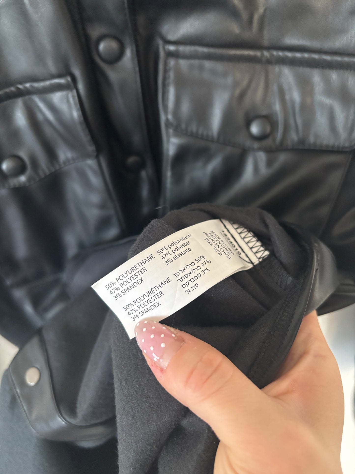 Dex Faux Leather Black Snap Up Collared Shirt | XS (N216K6)