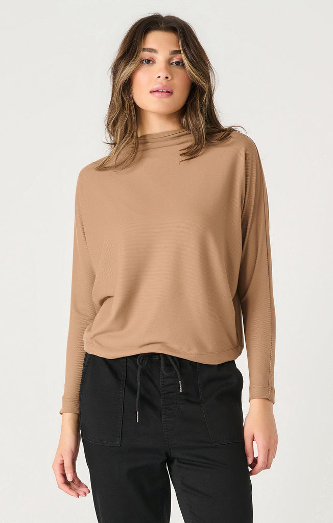 Dex Cream* Ribbed Mock Neck Long Sleeve | L (O121M17)