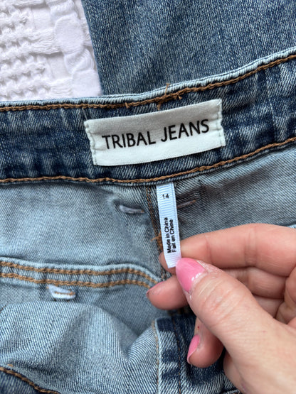 Tribal Audrey Button Fly Wide Leg Crop Jeans | Sz 14 (M61N19)