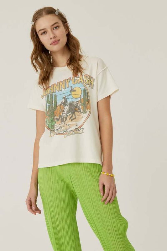 Johnny Cash Daydreamer Riders into Sky Reverse Girlfriend Tee (flaw) | Sz Small