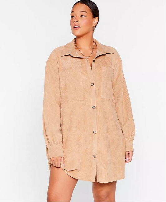 Peach Love Brown Corduroy Unlined Shirt Jacket or Dress | Medium
