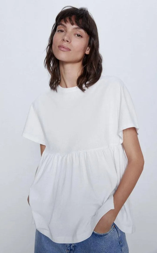 Zara White Peplum Tee | Sz Small