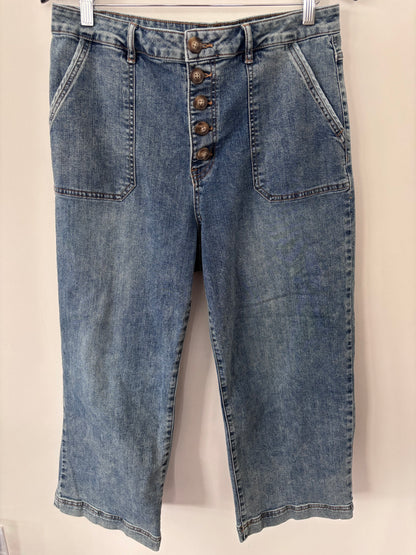 Tribal Audrey Button Fly Wide Leg Crop Jeans | Sz 14 (M61N19)
