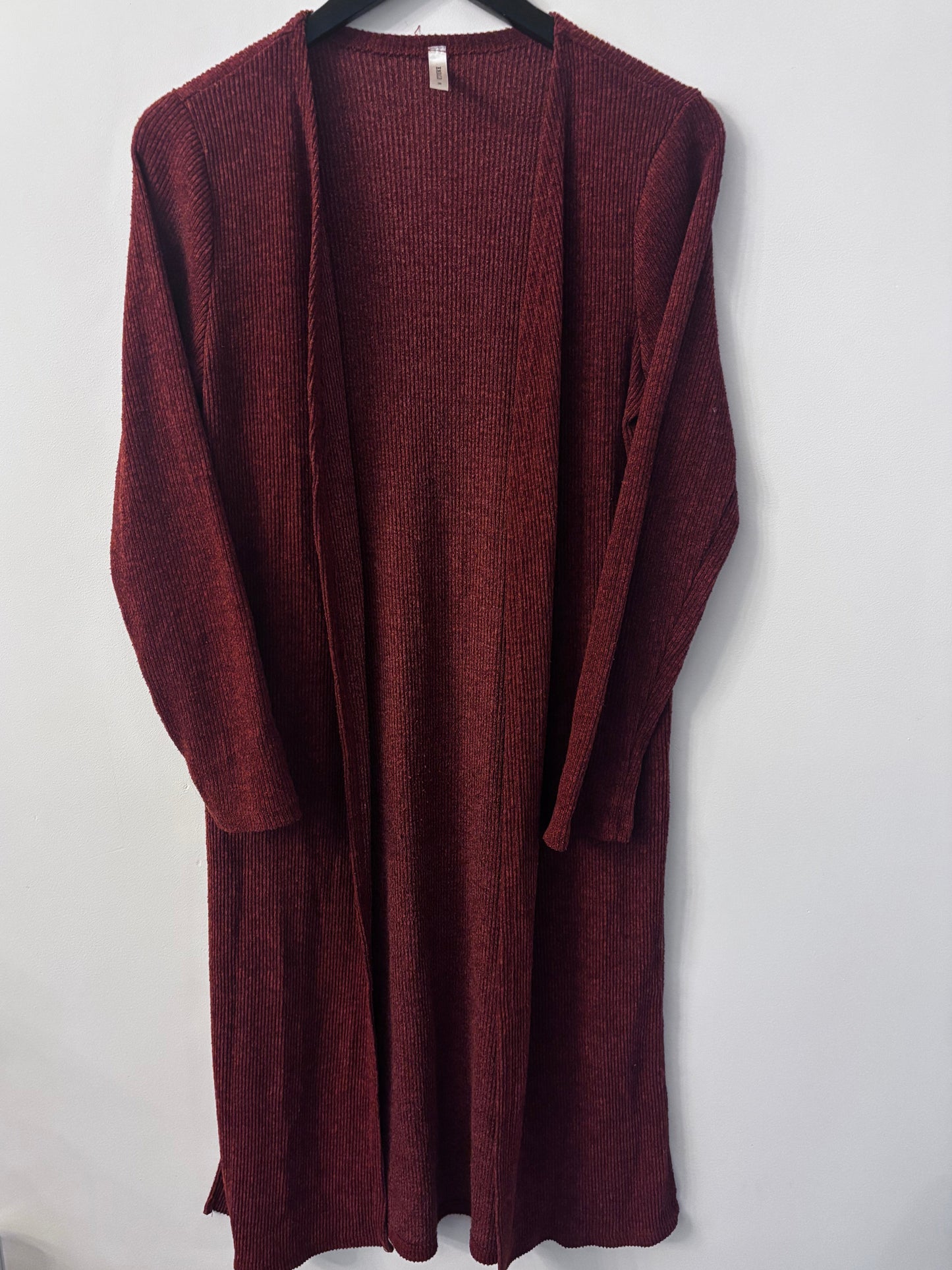 Bergundy Soft Longline Ribbed Cardigan | Sz Medium