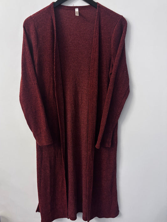 Bergundy Soft Longline Ribbed Cardigan | Sz Medium