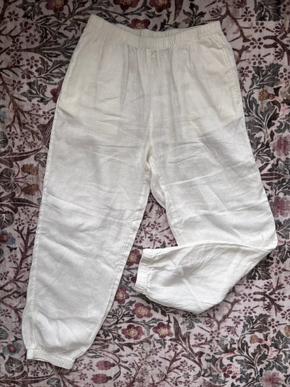 JOIE White Linen Elastic Cuffed Pants | Sz Medium