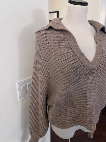 No Brand Ribbed Collar Sweater Taupe | Sz Small (oversized)