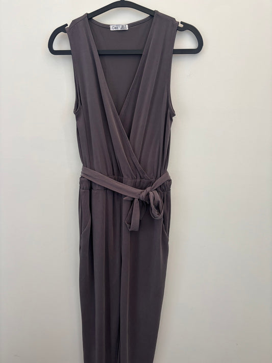 Dex Sueded Jersey Belted Wrap Jumpsuit in Slate Grey | XS
