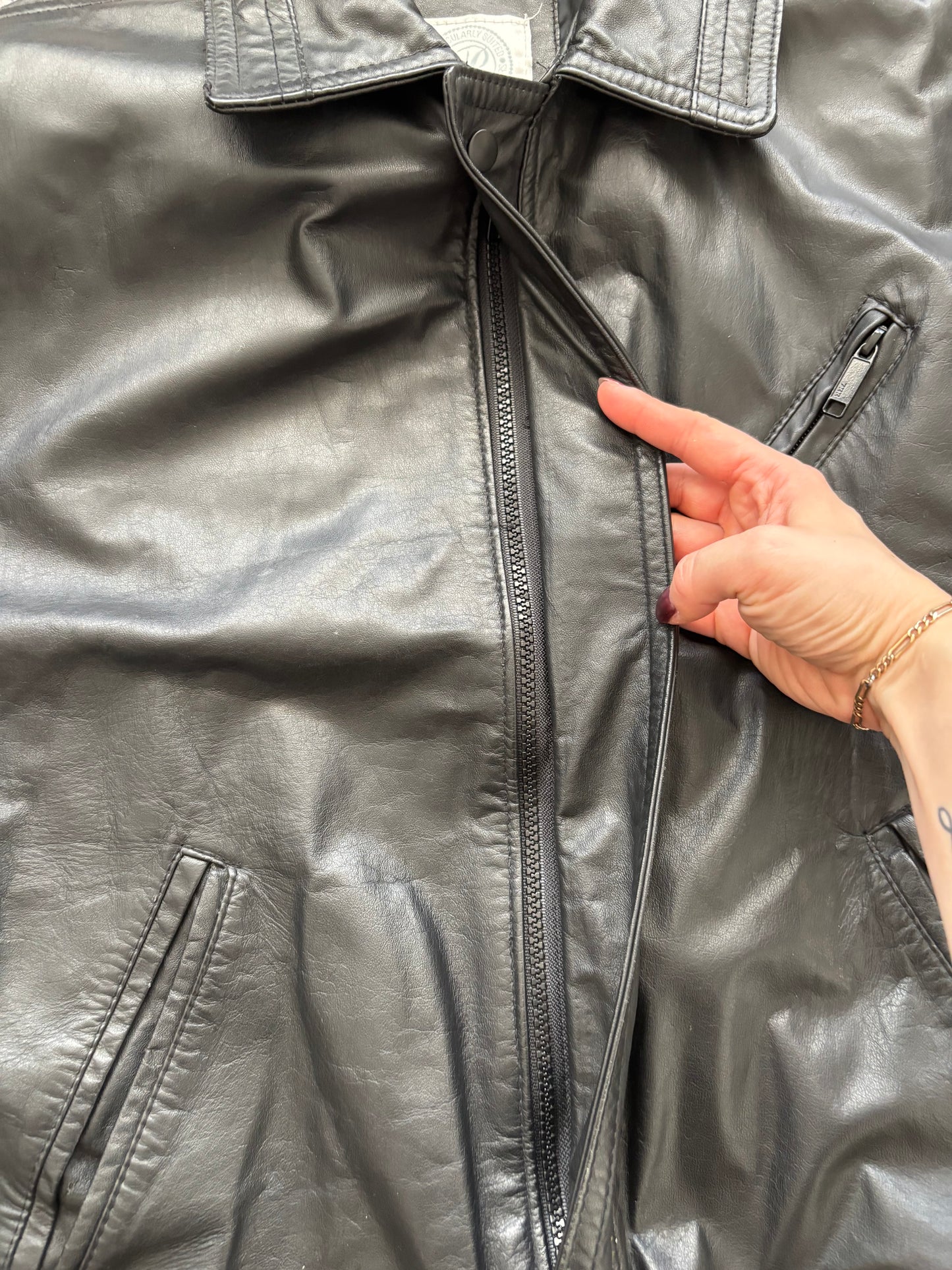 Vintage Protocol Leather Bomber Jacket | Mens Small / Womens Medium or Large (D003R5)