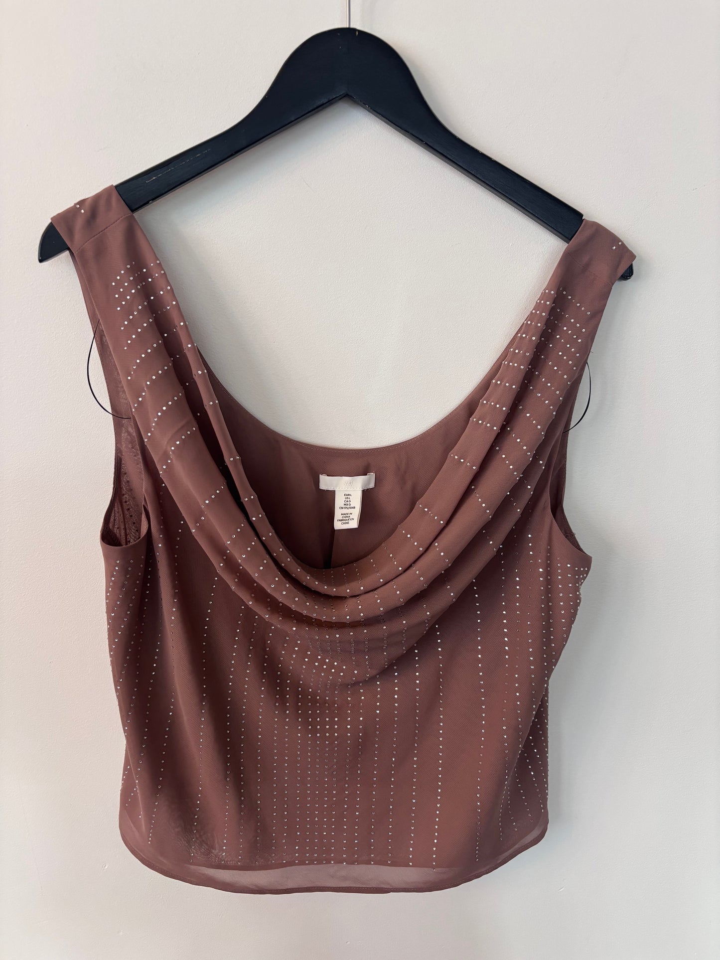 H&M Brown Rhinestone Top | Sz Large