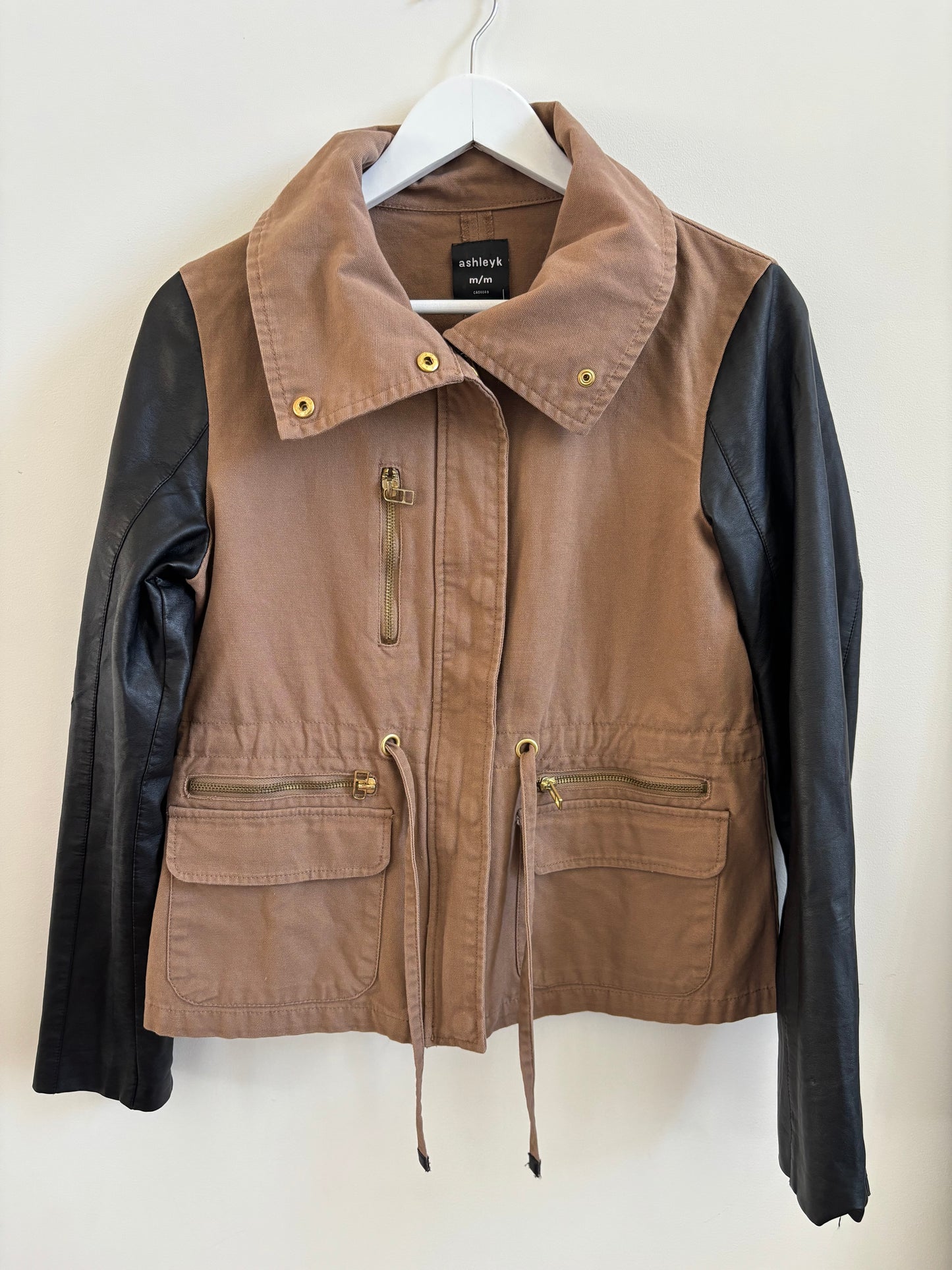 Ashley K High Collar Jacket with Faux Leather Panels | Medium  (O77LP)