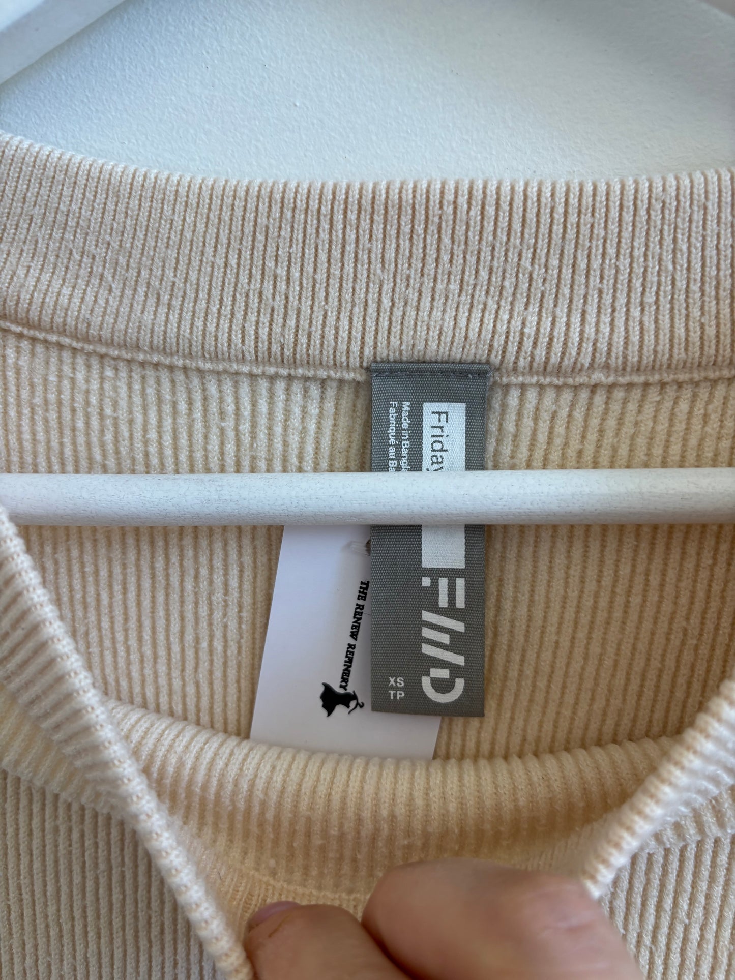 Friday Ivory Ribbed Long Sleeve Sweater Top | XS oversized 9O56M100