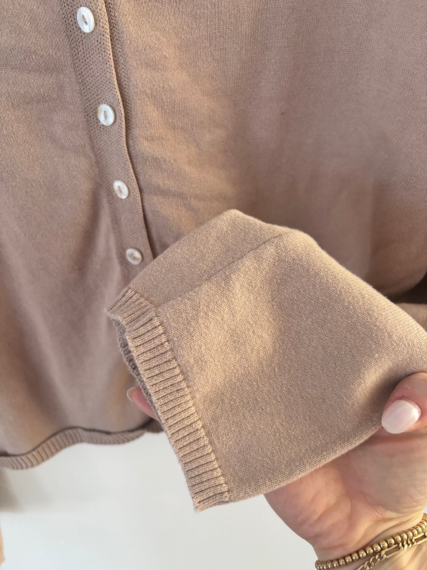 Things Between Beige Cotton Rolled Neck Cardigan | Sz Medium