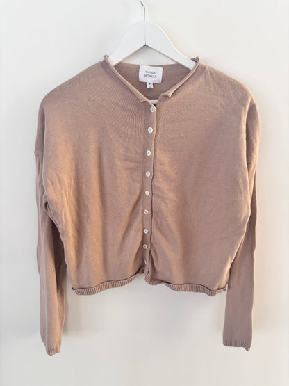 Things Between Beige Cotton Rolled Neck Cardigan | Sz Medium
