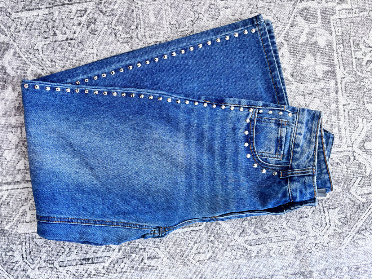 Calie 1850 Studded Blue HR Jeans | Sz 7 (fit like 26/27)