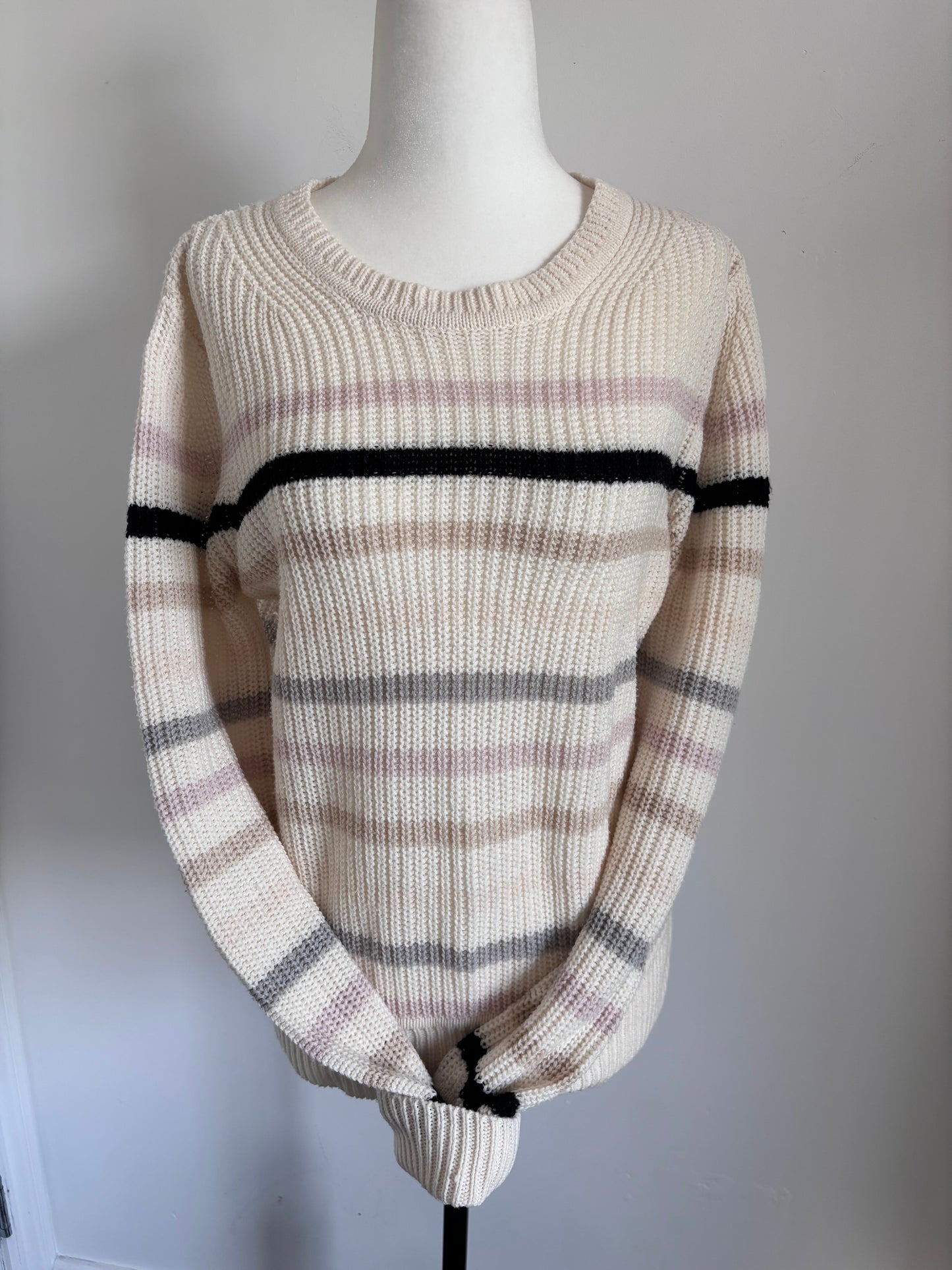 Black Tape Cream Striped Knit Sweater | Sz Medium