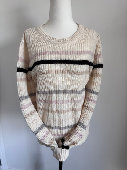 Black Tape Cream Striped Knit Sweater | Sz Medium