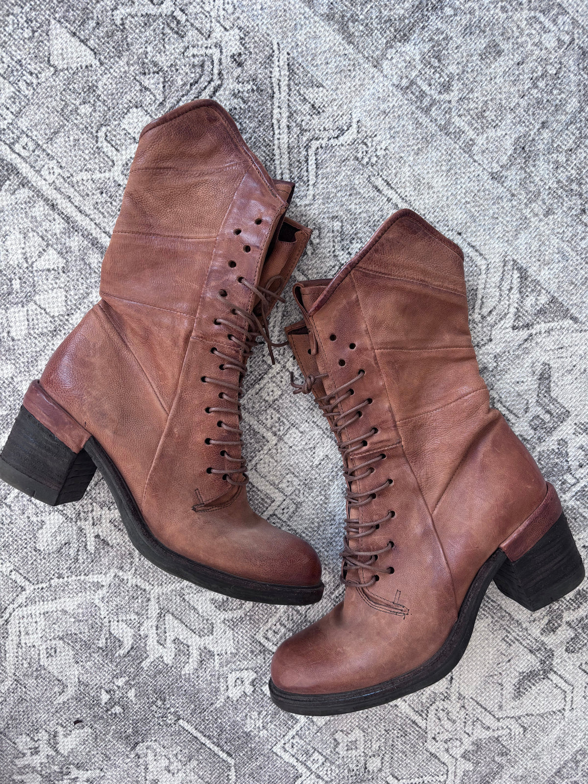 A.S.98 Jasper Women's Lace-Up Combat Boot Warm Brown | Sz 38 (approx 7)