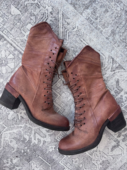 A.S.98 Jasper Women's Lace-Up Combat Boot Warm Brown | Sz 38 (approx 7)