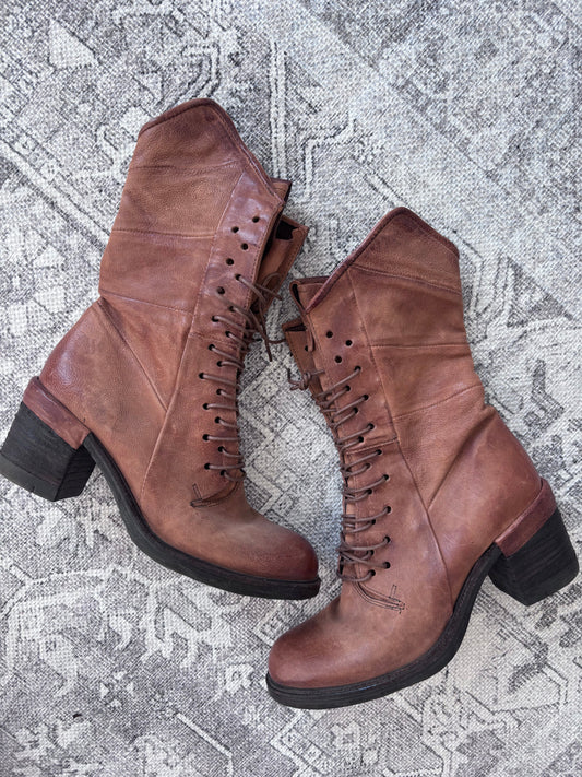 A.S.98 Jasper Women's Lace-Up Combat Boot Warm Brown | Sz 38 (approx 7)