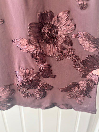 Brown Floral Applique Maxi Dress | Sz Small (approx)