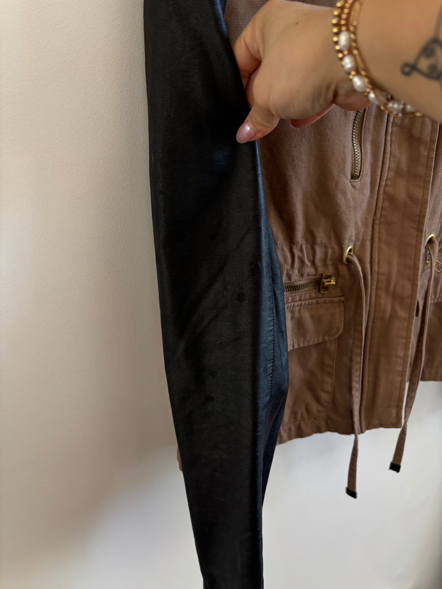 Ashley K High Collar Jacket with Faux Leather Panels | Medium  (O77LP)