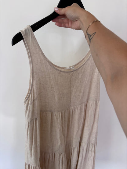 Molly Bracken Linen Tiered Sleeveless Dress | Sz Medium (flaw)