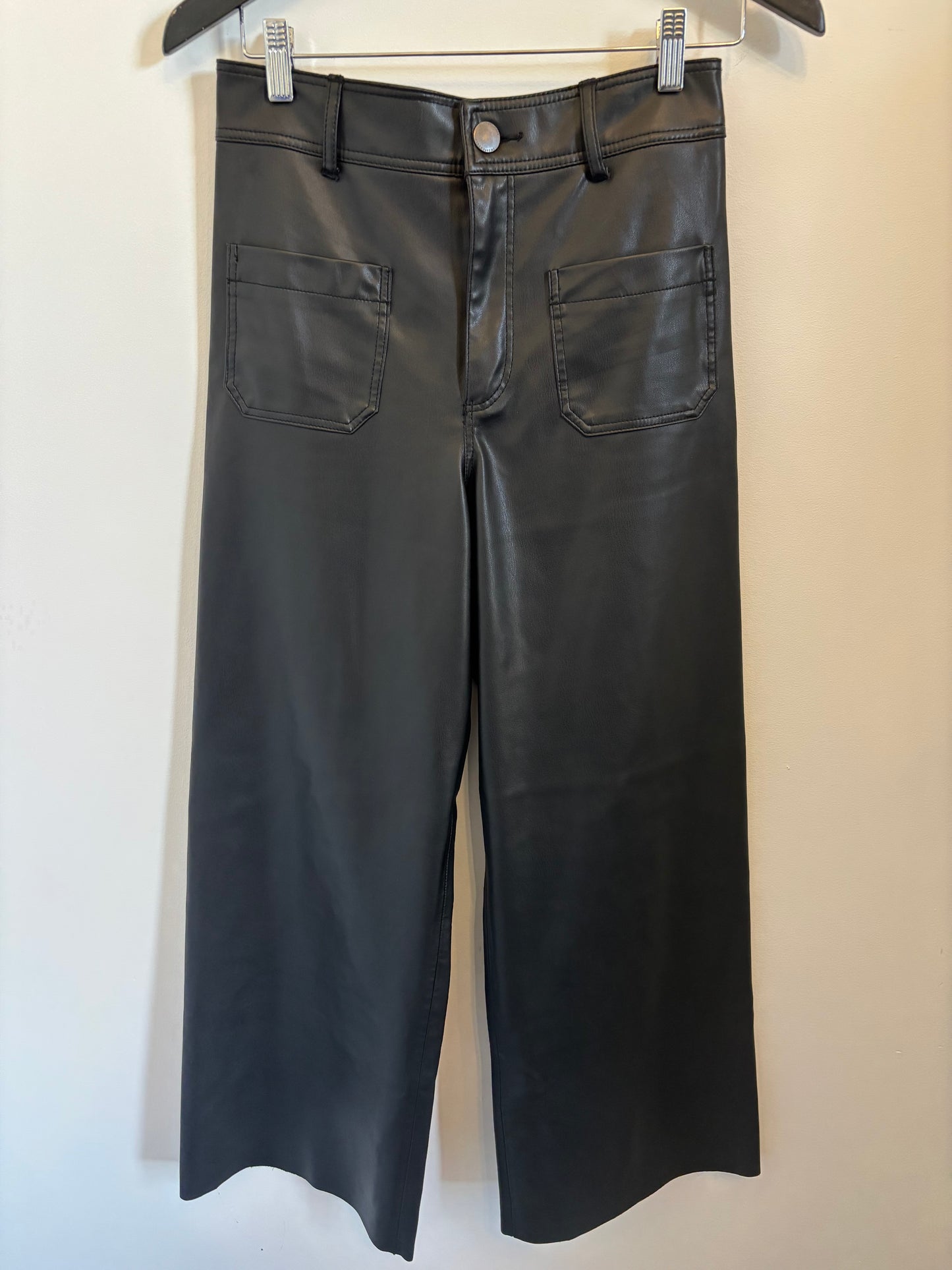 Zara Faux Leather Marine Wide Leg Pants | 6 (O33L4)