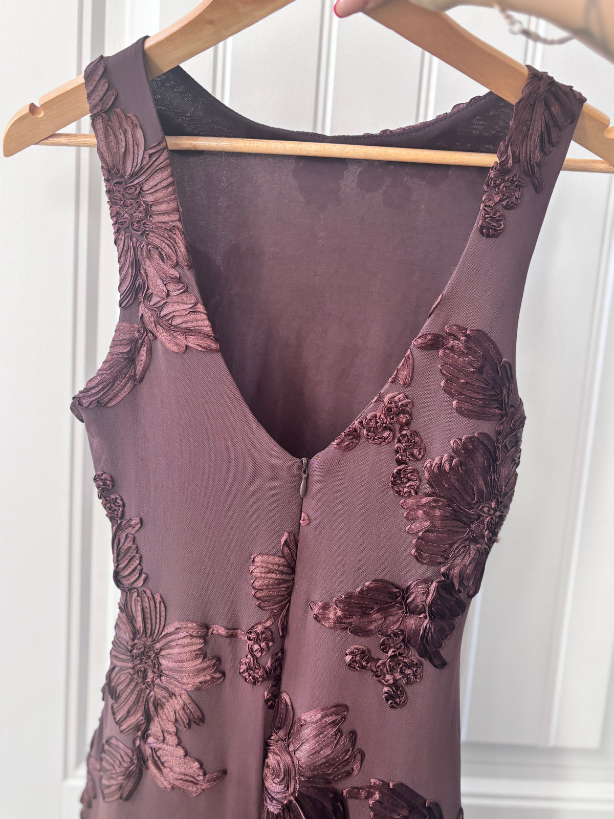 Brown Floral Applique Maxi Dress | Sz Small (approx)