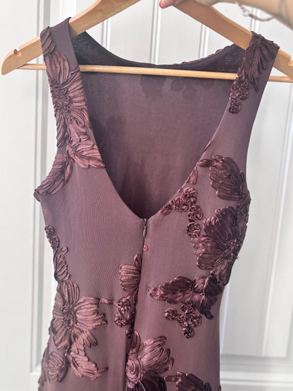 Brown Floral Applique Maxi Dress | Sz Small (approx)