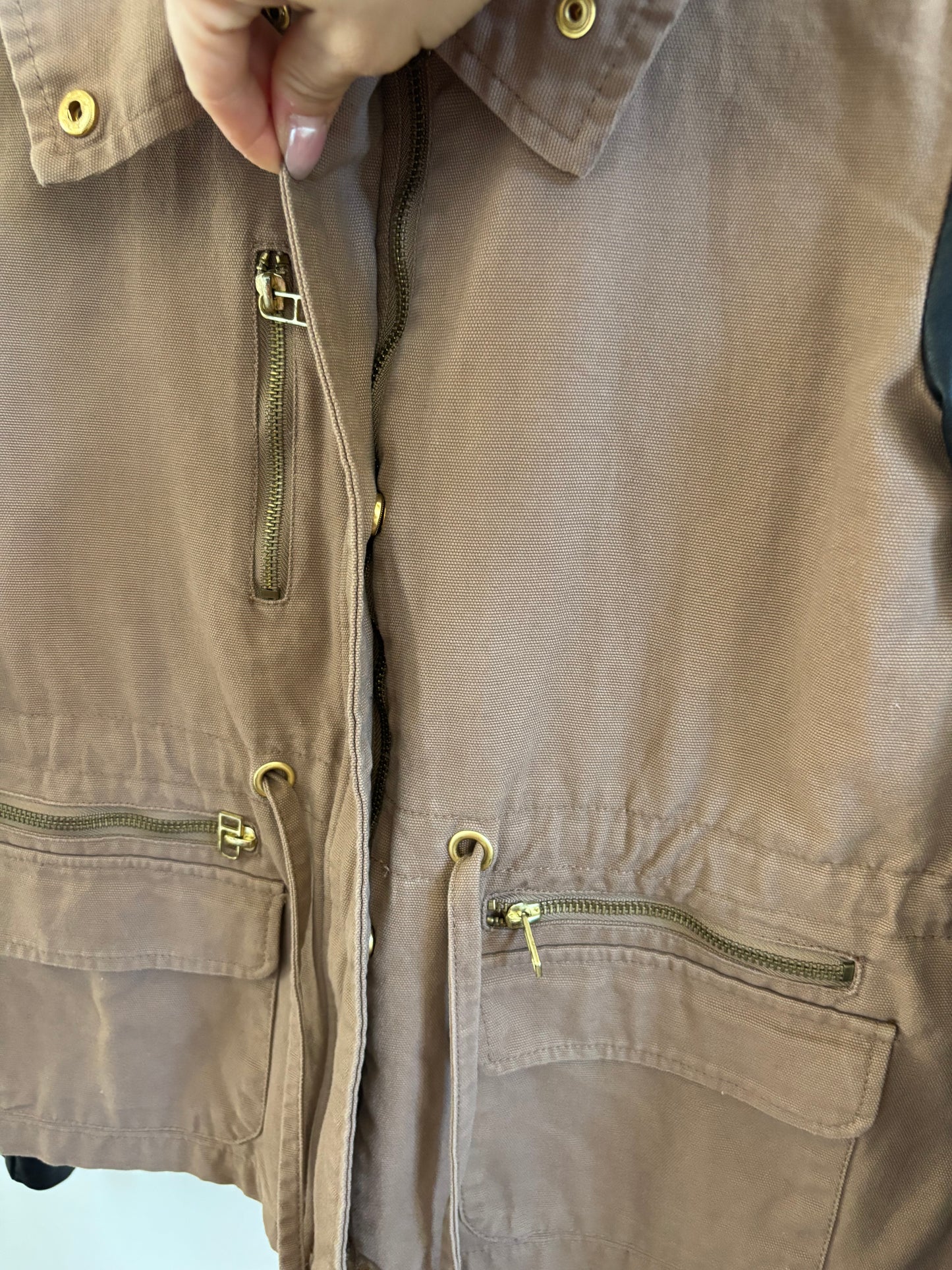 Ashley K High Collar Jacket with Faux Leather Panels | Medium  (O77LP)