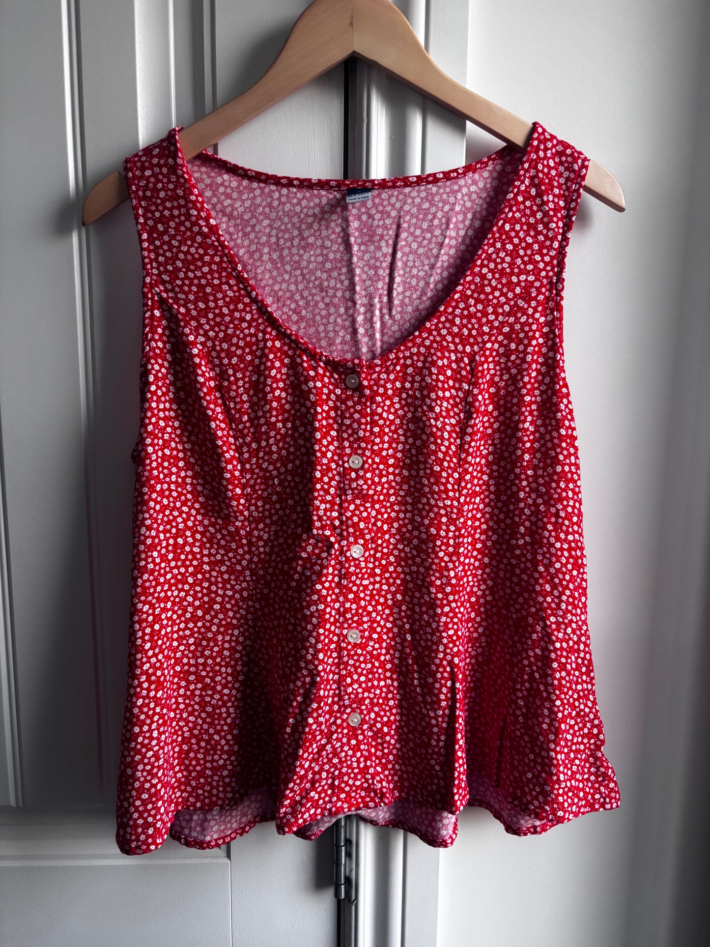 Old Navy Red Floral Button Down Swing Tank Top | Sz Medium