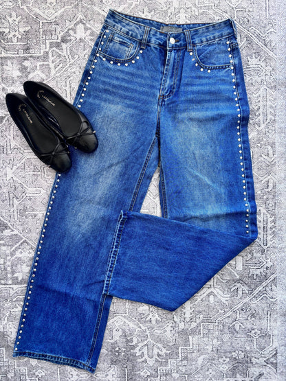 Calie 1850 Studded Blue HR Jeans | Sz 7 (fit like 26/27)