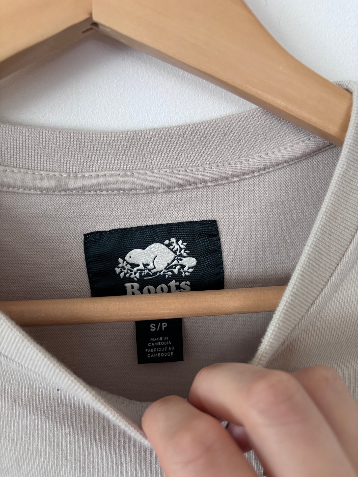 Roots Neutral Beige Cropped Crewneck Sweatshirt | Sz Small (matching shorts)