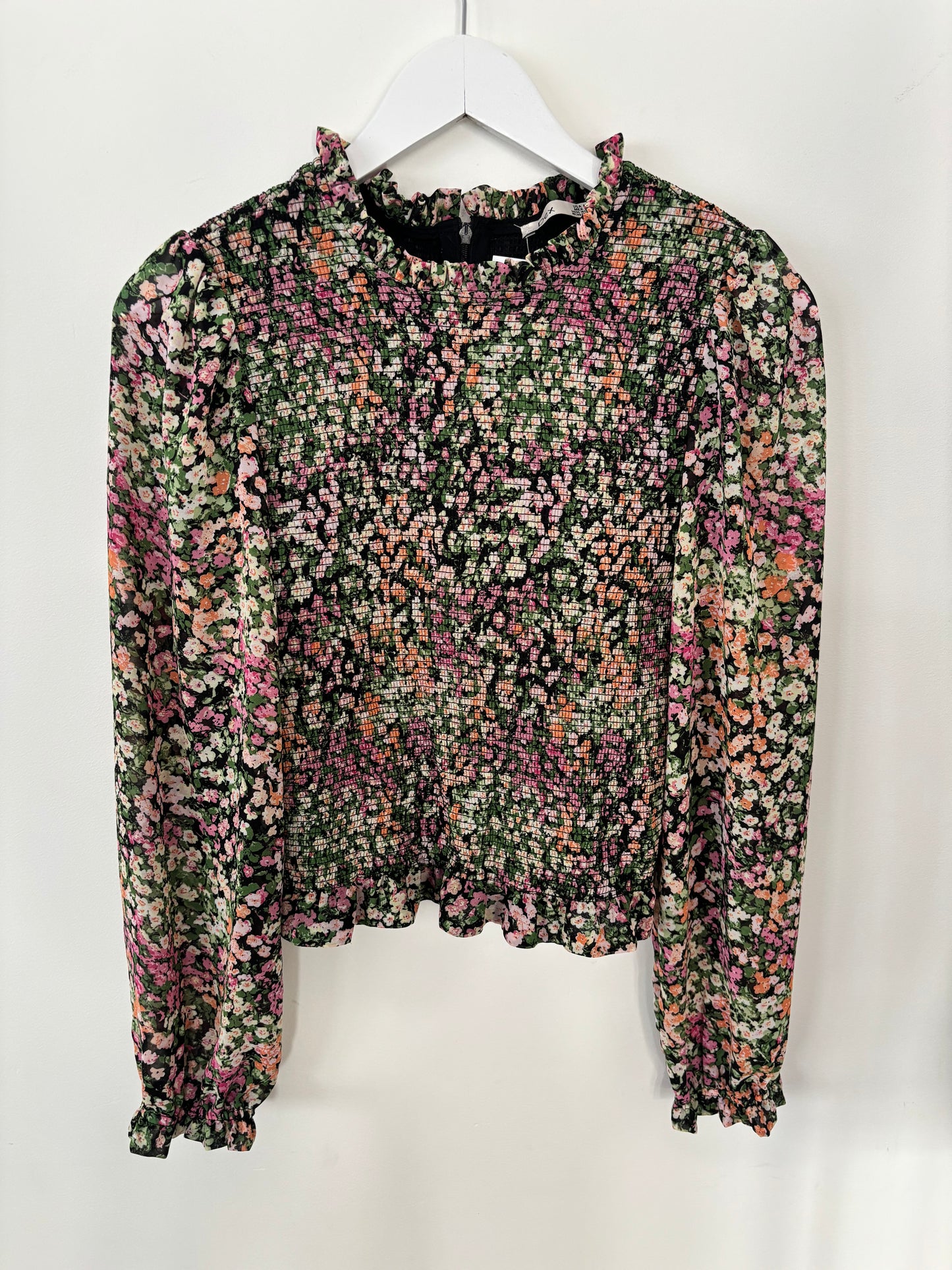 Dex Smock Floral Top Ruffle Hem | Sz Medium (A61T2)
