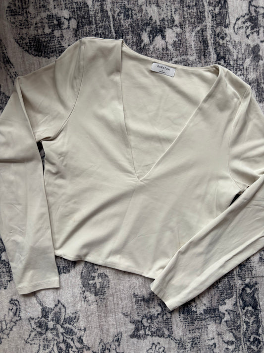 Babaton / Aritzia Contour V-neck Long Sleeve in Bone | Large (N198C8)