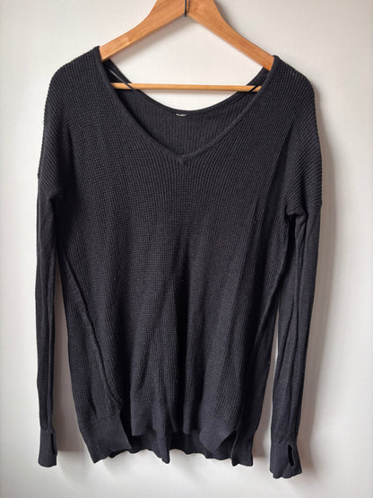 Lululemon The Sweater Life Waffle Knit Dark Grey/Black Top | Sz Large
