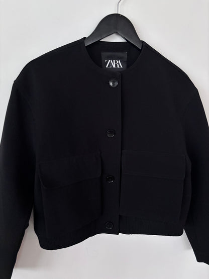 Zara Black Button Up Bomber Jacket | Sz Medium
