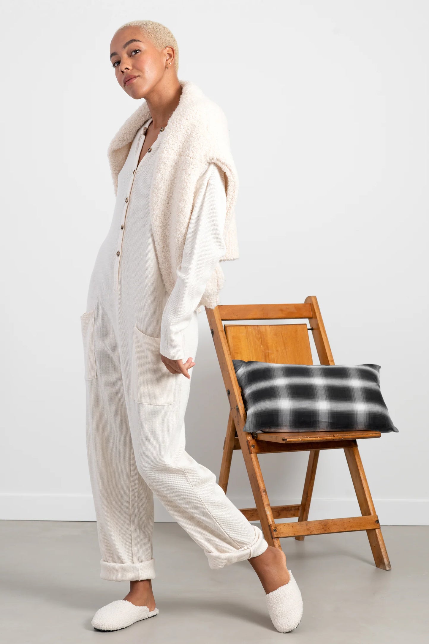 Paper Label Waffle Playsuit (natural) | Oversized Small