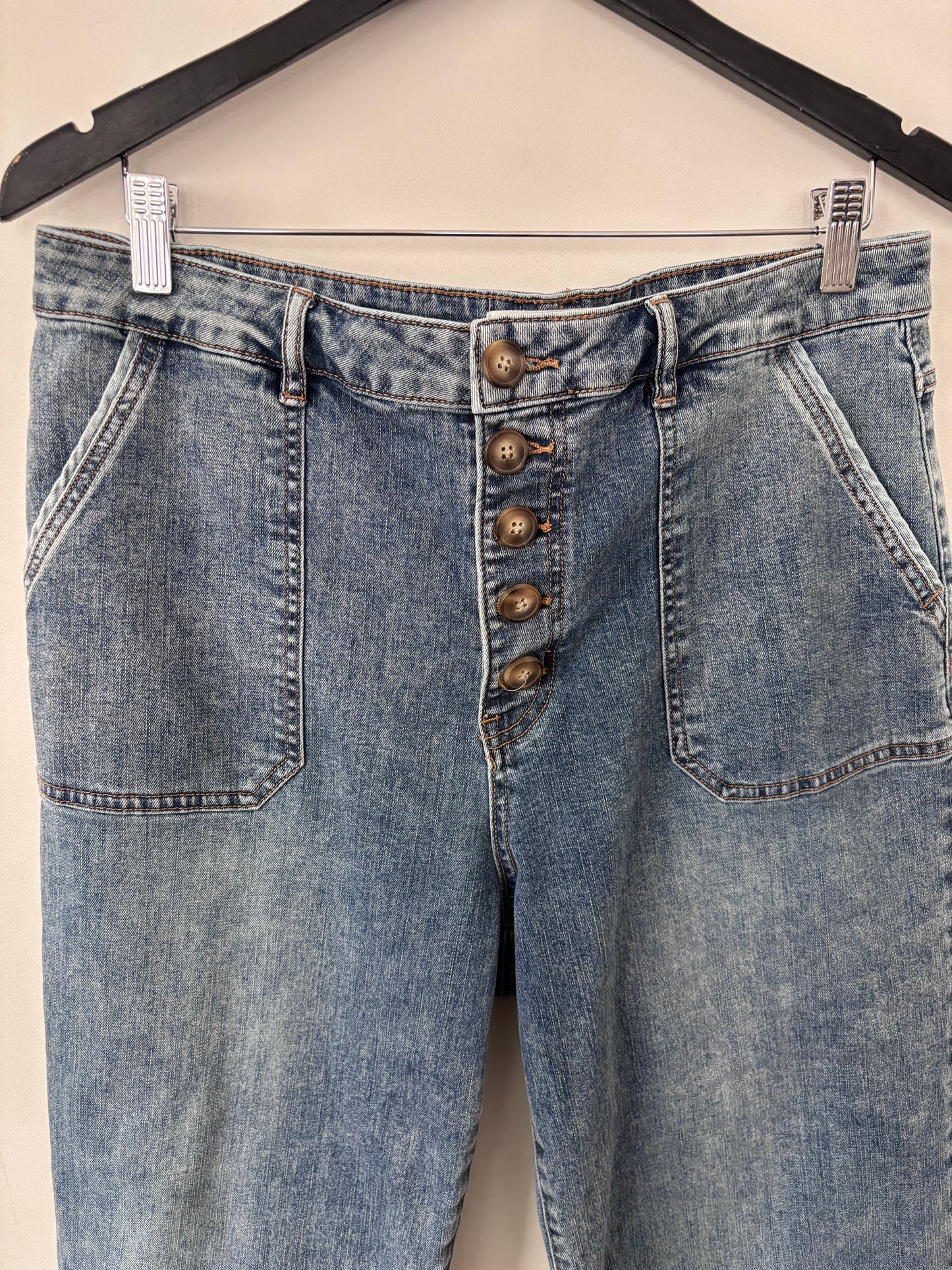 Tribal Audrey Button Fly Wide Leg Crop Jeans | Sz 14 (M61N19)